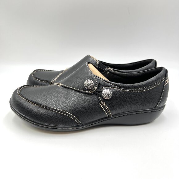 7.5XW 7.5 EXTRA WIDE WIDTH Clarks Black Leather Comfort Loafer Shoes - Picture 6 of 12